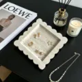Square travertine tray with scalloped edges, chic Wabi-sabi home decor style for tabletop. - Scalloped Square Plate / 20x20cm / Beige Travertine