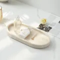 Natural beige travertine oval tray, elegant stone storage dish for home decor and bathroom. - 30x15x1.8cm