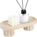 Travertine oval tray set with bubble candle and reed diffuser for home decor beige finish - 25x12x8cm
