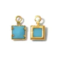 Square Pendant Blue Stone Gold Stainless Steel DIY Jewelry Accessory Variant Option - Square Single Loop (TP2827) / Blue