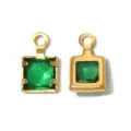 Square green gemstone stainless steel pendant DIY jewelry charm accessory green. - Square Single Loop (TP2827) / Green