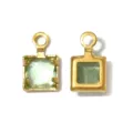 Gold square green gemstone pendant charm, stainless steel bezel DIY jewelry accessory. - Square Single Loop (TP2827) / Light Green