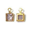 Square gemstone pendant gold rim charm for DIY handmade jewelry necklace accessories making - Square Single Loop (TP2827) / Pink