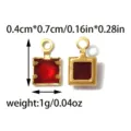 Mini Square Red Gemstone Pendant With Gold Trim DIY Jewelry Craft Accessory Charm - Square Single Loop (TP2827) / Red