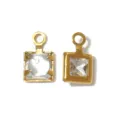 Square crystal pendant charms stainless steel gold plated DIY jewelry accessories - Square Single Loop (TP2827) / White