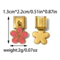 Stainless steel Italian charm link with pink enamel flower pendant for DIY stretch bracelets. - Pink Enameled Flower Style (TP2881-02)