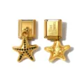 Stainless steel gold Italian charm bracelet link with cute starry starfish pendant for DIY jewelry. - 3D Starfish Pendant Style (TP2884-02)
