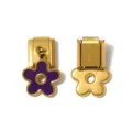 Stainless steel Italian charm bracelet link with purple enamel daisy flower pendant accessory. - Purple Flower Pendant Style (TP2885-02)