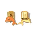 Stainless steel Italian charm bracelet links featuring cute dolphin design, DIY modular jewelry parts. - Orange Dolphin Pendant Style (TP2888-02)