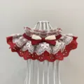 Red and white lace pet collar detail with delicate bowknot, perfect close-up view. - S / Red