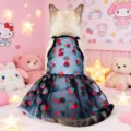 Jolie robe d'été transparente pour animal avec imprimé fraise jupe chat chiot en maille. - S / Noir