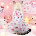 Robe d'été transparente pour animal avec imprimé fraise, vêtement respirant chat et chien. - S / Blanc