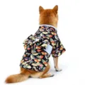 Detailed close-up of a cute Japanese style dog kimono in black with colorful fans. - Black (White Band Style)