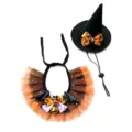 Halloween pet costume set featuring mini witch hat and tulle bib for cats and dogs. - XS / Halloween Style A