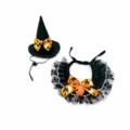 Pet Halloween witch hat and lace mesh bib detail shot, festive pet costume accessory. - XS / Halloween Style C