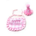 Cute pink plaid pet birthday party hat and bib set, detailed view of party accessories for dogs. - Pink Combination