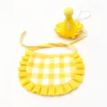 Cute yellow pet birthday hat and bib set with grid pattern for dogs and cats party celebration. - Yellow Combo