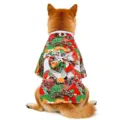 Japanese style pet kimono for dogs cats, red floral print two-legged pet clothing spring. - Red (Self-Colored Bow)