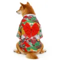 Cute Japanese style dog kimono with red bow detail, traditional floral print pet apparel. - Red (Red Bow)