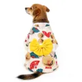 Japanese style pet kimono detail with big yellow bow and traditional fan patterns for small dogs. - Yellow (Yellow Bow Style)