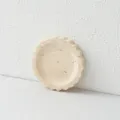 Natural travertine stone round decorative tray with scalloped edge for home desktop storage. - 15cm