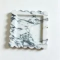 Natural marble square scalloped tray for jewelry, aromatherapy, home decor, and entryway storage. - Scalloped Square Plate / 20x20cm / Bulgari White