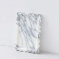 Natural marble decorative tray, scalloped square jewelry and aromatherapy storage plate for home. - 30x20cm / White