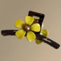 Grande molletta per capelli marrone con fiore giallo, elegante fermaglio per acconciature. - Stile Fiore Etichetta d'Oro / Grande (circa 13 cm) / Giallo brillante
