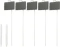 Slate plant labels with metal stakes and chalk pens for garden, flower pot markers set - Square / 5 Sets Pack+2 Stone Pens