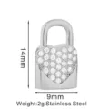 Edelstahl Herzförmiges Vorhängeschloss Anhänger mit Strass 14x9mm Schmuck Accessoire - Herzschloss-Stil (PJ0067-01) / 14x9mm / Silber