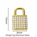 Gold Strass Vorhaengeschloss Anhaenger Vintage DIY Halskette Schmuck Accessoire 15mm - Pave Schloss-Stil (PJ0068-01) / 15x9mm / Gold