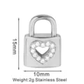 Edelstahl Herz Vorhängeschloss Anhänger mit Strass für DIY Halskette Schmuck - Herz Hohlschloss-Stil (PJ0069-01) / 15x10mm / Silber