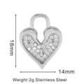 Edelstahl Herz Vorhängeschloss Strass Anhänger, silberner DIY Halsketten Schmuck SKU. - Großes Pave Herzschloss (PJ0070-01) / 18x14mm / Silber