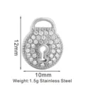 Edelstahl Schloss Strass Anhänger DIY Halskette Modeschmuck Accessoire Schmuckteil 12x10mm - Schlüsselloch Schloss-Stil (PJ0072-01) / 12x10mm / Silber