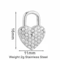 Herz Vorhängeschloss Strass Anhänger Edelstahl 16x11mm DIY Halskette Schmuck Zubehör - Stern Herzschloss (PJ0076-01) / 16x11mm / Silber