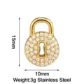 Goldfarben Edelstahl Vorhängeschloss Anhänger Strass Schlüsselanhänger Schmuck DIY Accessoire - Rundes Schloss-Stil (PJ0075-02) / 15x10mm / Gold