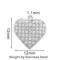 Edelstahl Herz Anhänger Vollzirkon Strass DIY Schmuck Zubehör Charm 12mm 2g Design - Großes Herz Silber (PJ0079-01)
