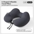 Inflatable U-shaped travel neck pillow, ice silk dark blue variant, portable and ergonomic. - Hump Ice Silk Style / Contoured Ice Silk Style - Navy Blue