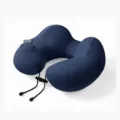 Inflatable travel U-shaped pillow deep sea blue flocking portable neck support cushion - Hump Plush Style / Contoured Plush Style - Deep Sea Blue