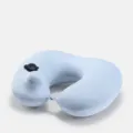 Portable press-type inflatable U-shaped neck pillow for travel, flights, and cars in light blue. - Ice Silk Style - Light Blue