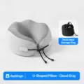 Almohada de viaje ergonómica en forma de U con cordón ajustable para avión y oficina. - Gris