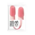 Brosse à dents double doigt en silicone rose pour chien chat nettoyage dentaire - Brosse à dents à double tête, rose