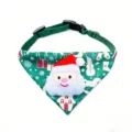 Gros plan du collier de noël pour animal avec poupée de père Noël 3D et flocons de neige. - Taille unique (2,5-11,5 kg) / Petit Père Noël vert