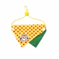 Reversible pet bandana with cat embroidery, yellow dot and green fabric for cute cats. - Yellow Embroidered Patch
