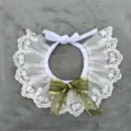 Cute white lace pet collar with green bow, perfect for cats and dogs daily wear and cute dress up. - Green