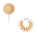 Joli chapeau de paille pour animal et col en dentelle à carreaux orange pour chat. - Taille unique / Combo Jaune