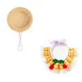 Cute pet straw hat and plaid cherry lace bib set for small dogs and cats summer sun protect - One Size / Yellow Small Ball Combination