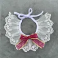 Cute lace pet collar with bow, white mesh bib neckwear for cats and small dogs variant. - Rose Red