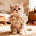 Charmant bavoir de noel pour animaux avec bordure en dentelle fine et cloches pour chats. - Taille unique (3-22) / Blanc Floral
