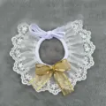 Cute lace pet cat dog collar with gold glitter bow knot decorative neck bib for small pets. - Orange-Yellow